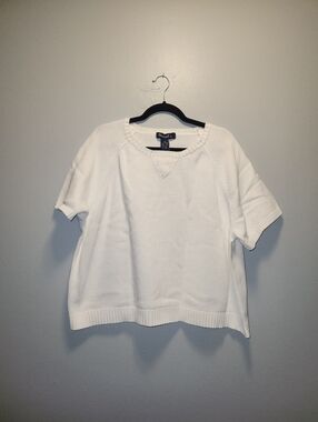 Denim & Co White Cable Knit Short Sleeve Top | 3XL